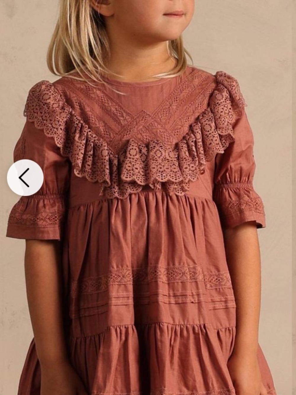 Lace Ruffle Yoke Girls' Dress in Rust